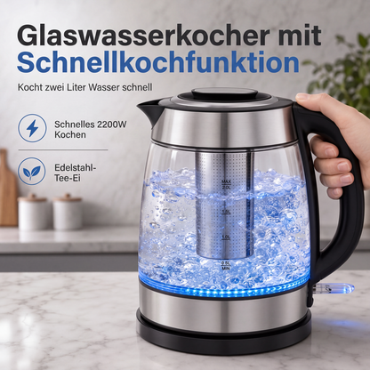 📢📢50 % RABATT !! ⏰2L elektrisk vattenkokare i glas med stor kapacitet, automatisk avstängning och överhettningsskydd