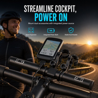 🚴 50 % RABATT NU! 🔋 Cykelstyrförlängare – kombinerar powerbank & lamphållare – dubbla cockpitutrymmet & ladda på språng – perfekt för långturer ⚡