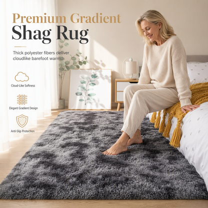 🛋️ 50 % RABATT! ✨ Tjock och mjuk luggmatta – exklusiv tie-dye-design med gradient, värmeisolerande vaddering och halkskydd – mysig komfort i varje rum 🏠