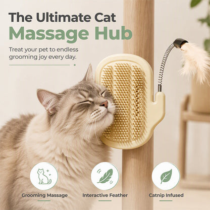 🐱 50 % RABATT NU! 🧶 Automatisk 2-i-1-hörnborste för husdjur – självputsande borste & fjäderleksak i ett 💚