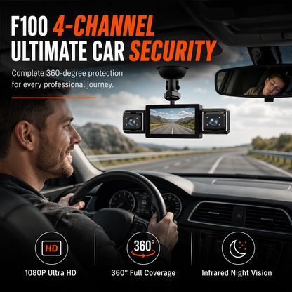 🚗📹 F100 4-linsig bilkamera 1080p HD med infrarött mörkerseende och GPS-synkronisering
