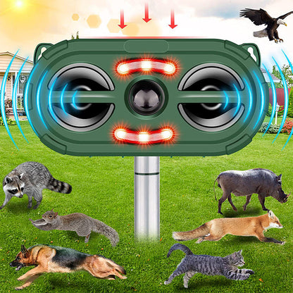 Soldriven Ultraljudsdjurskrämma – Effektiv Djur- & Kattskrämma med Rörelsevakt & Blinkande LED-ljus