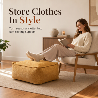 🛋️ 50% RABATT! ✨ Förvaringspuff & Sittpallfodral (45x45x23 cm) – Fyll med kläder, klarar 100 kg