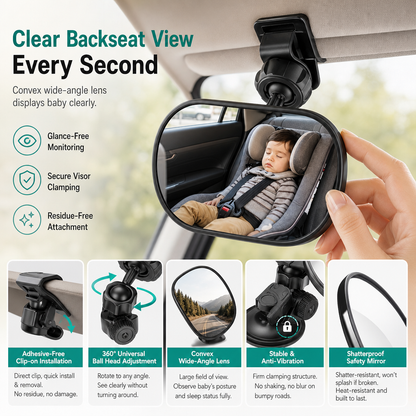 🚗 TIDSBEGRÄNSAT 50% RABATT! 👀 Konvex vidvinkel-backspegel – 360° roterbar, splittersäker, dubbla fästen ✨