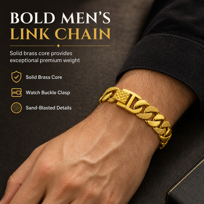 ✨ 50 % RABATT NU! 👑 Exklusivt pansararmband för herr i sandguld – Klockspänne & matt sandblästrad finish 💎