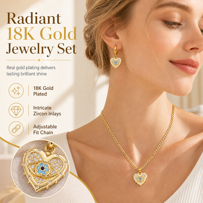 🧿 50 % RABATT NU! ✨ 18K guldpläterat smyckeset med onda ögat & hjärta – zirkoner, saffirblå kristaller & nickelvänligt för vardag och fest 💛