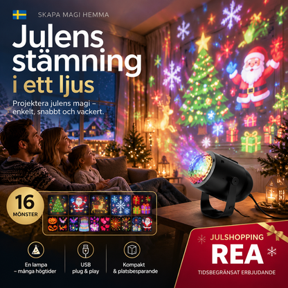 🎄 50 % RABATT! USB-julprojektor med 16 mönster, HD-projektion och justerbar vinkel
